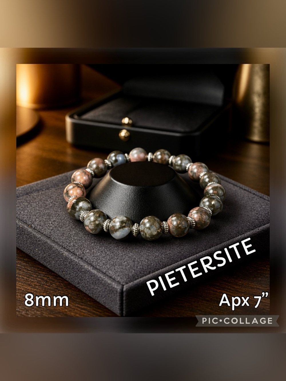 Pietersite Stone Beaded Bracelet 8mm 7”